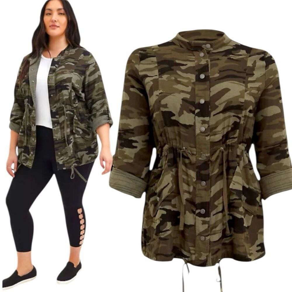 Torrid Camo Button Front Drawstring Anorak Shacket Jacket 2 2XL